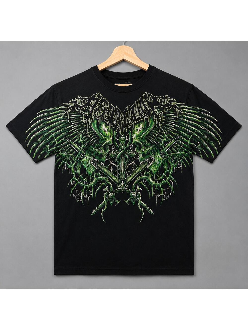 Affliction Graphic Print T-Shirt Black Green XL